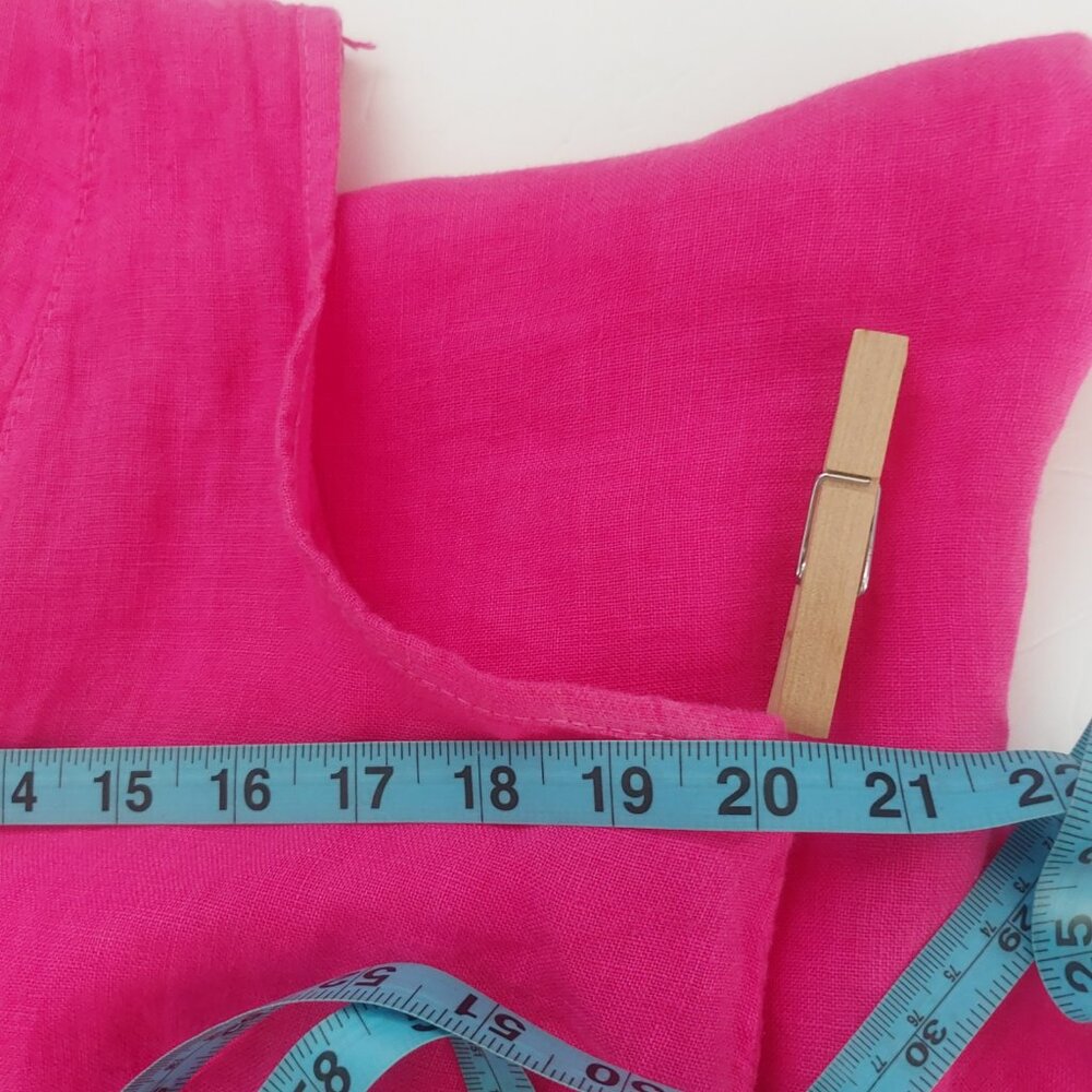 Pink Italian Linen Shift Dress Small Midi Length Sleeveless Relaxed Fit V Neck - Picture 9 of 13